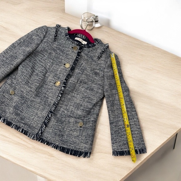 Tory Burch Cream Blue Tweed Jacket Cropped size 0 - Picture 12 of 14